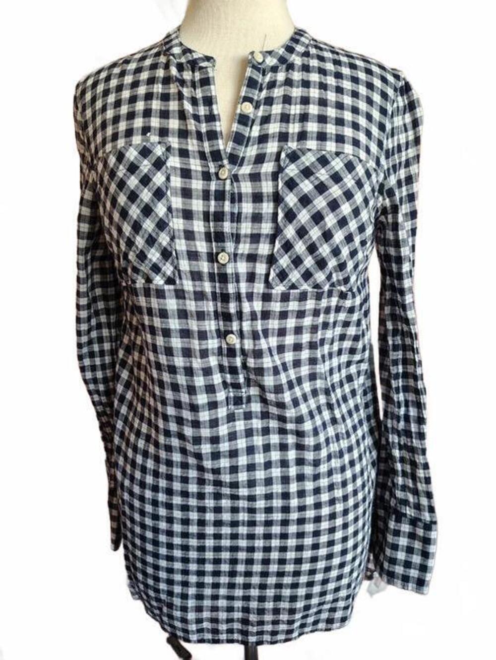 Merona Navy White Gingham Plaid Button Dress Women's Med